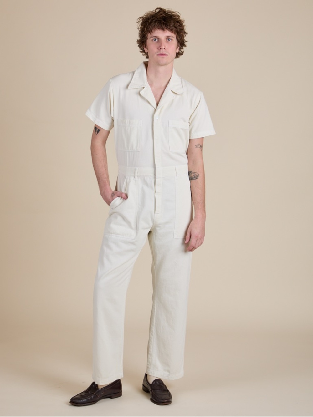 Big Bud Press Short-Sleeve Jumpsuit in Vintage Tee White